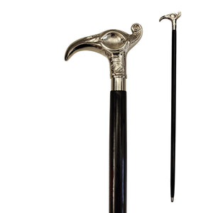 Vogel Spazierstock aus Holz mit silbernem Griff aus Metall