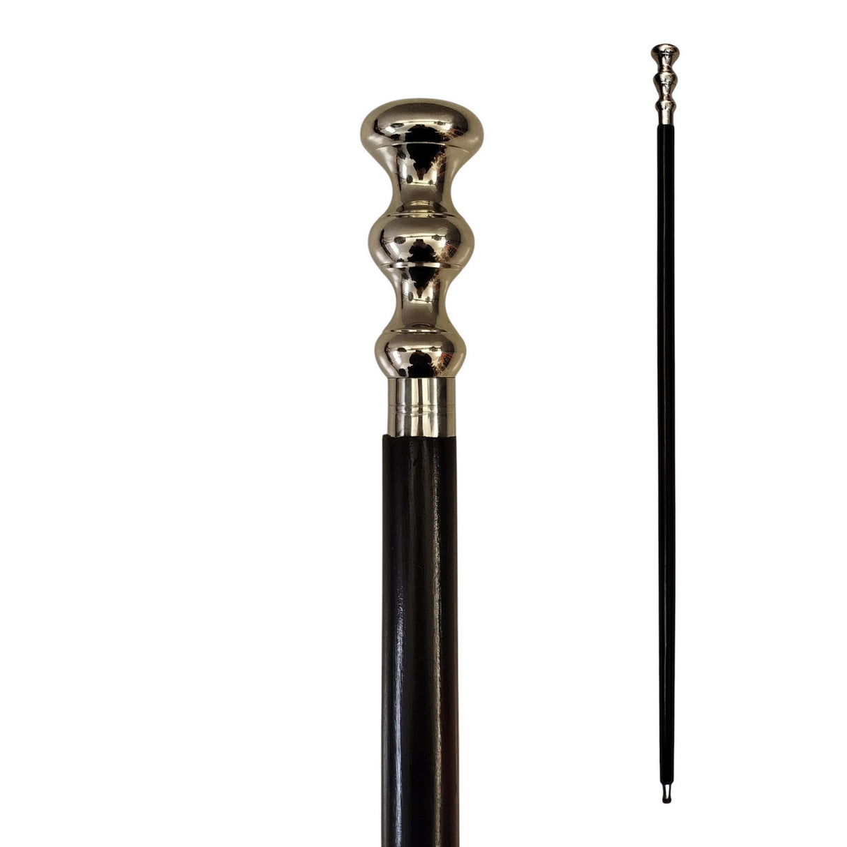 Facetten Spazierstock aus Holz mit silbernem Griff aus Metall