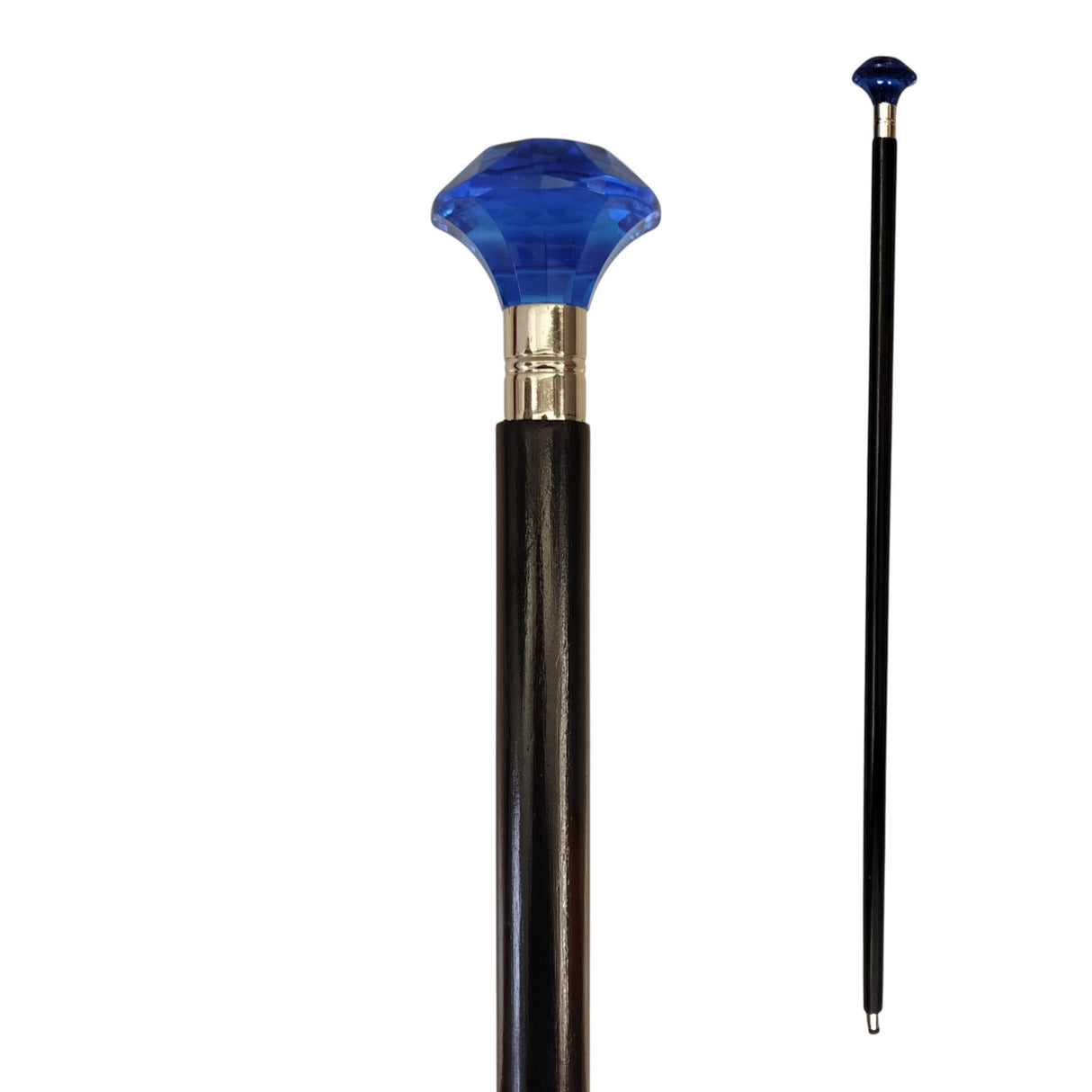 Blauer Kristall Spazierstock aus Holz mit Kristall Griff aus Kunststoff
