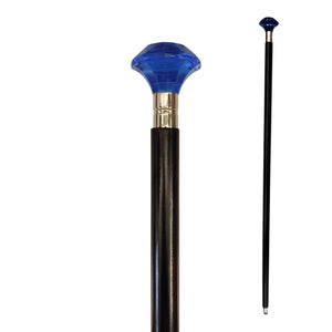 Blauer Kristall Spazierstock aus Holz mit Kristall Griff aus Kunststoff