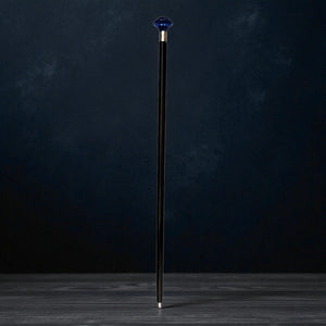 Blauer Kristall Spazierstock aus Holz mit Kristall Griff aus Kunststoff