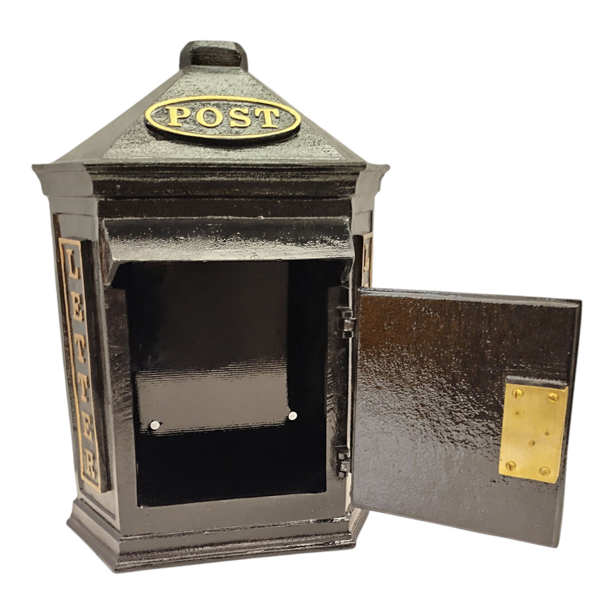 Retro Crown Post Box Briefkasten aus Metall in schwarz