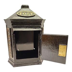 Retro Crown Post Box Briefkasten aus Metall in schwarz