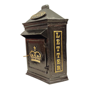Retro Crown Post Box Briefkasten aus Metall in schwarz