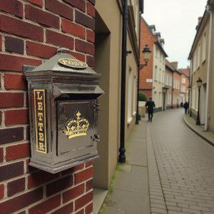 Retro Crown Post Box Briefkasten aus Metall in schwarz