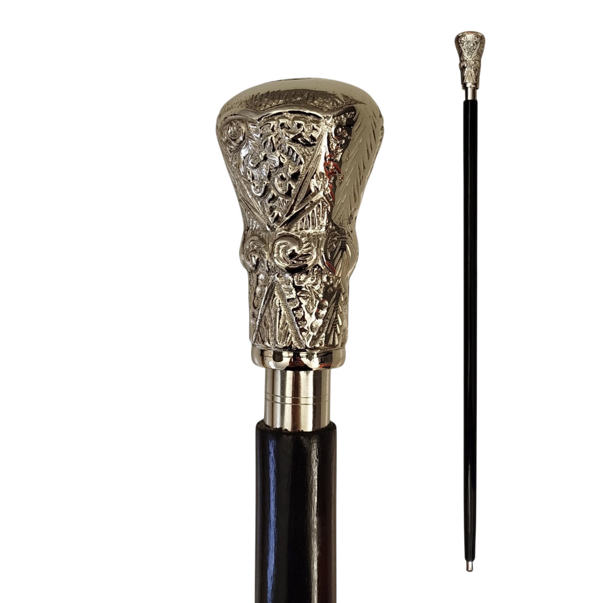 Artdeco-Stil Spazierstock aus Holz mit silbernem Griff aus Metall