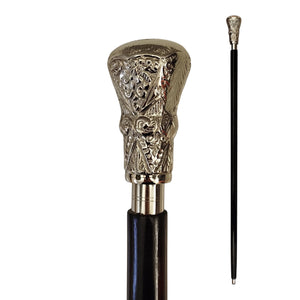 Artdeco-Stil Spazierstock aus Holz mit silbernem Griff aus Metall