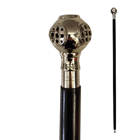 Taucherhelm Spazierstock aus Holz mit silbernem Griff aus Metall