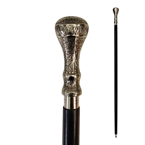 Rankenknauf Spazierstock aus Holz mit silbernem Griff aus Metall