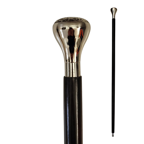 Ornament-Rundknauf Spazierstock aus Holz mit silbernem Griff aus Metall