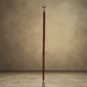 Gerillter Kugelknauf Spazierstock aus Holz mit goldenem Griff aus Metall