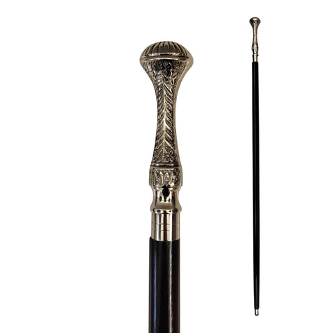 Ornament-Kelch Spazierstock aus Holz mit silbernem Griff aus Metall