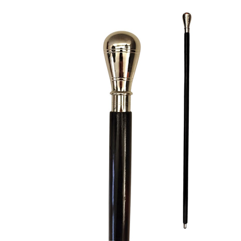 Tropfenknauf Spazierstock aus Holz mit silbernem Griff aus Metall