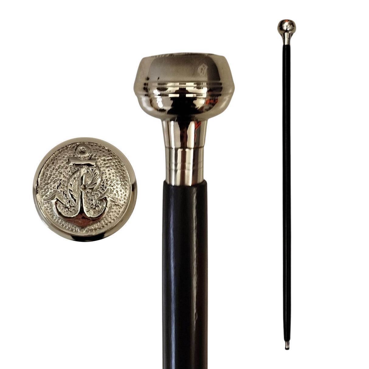 Anker Spazierstock aus Holz mit silbernem Griff aus Metall