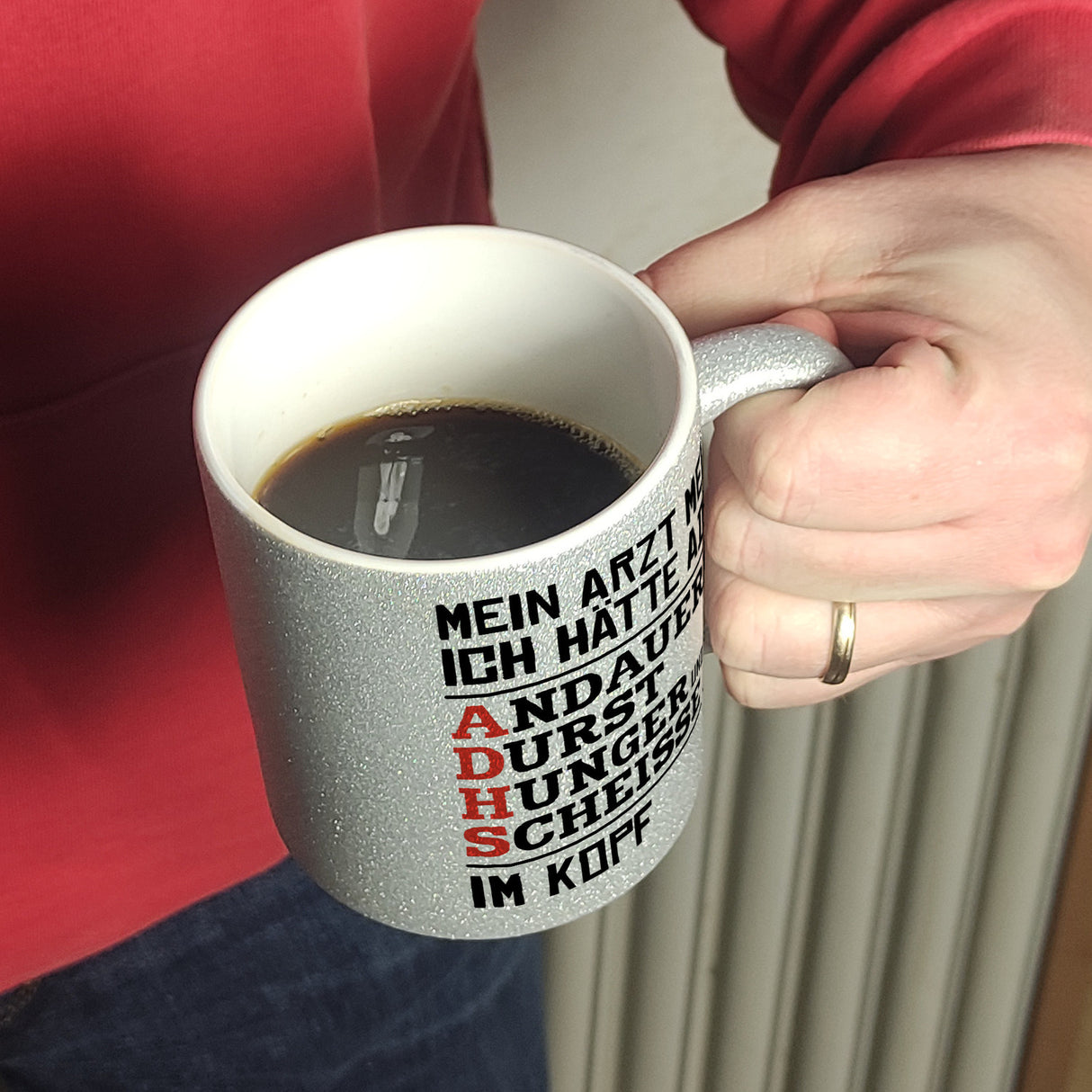 Kaffeebecher mit Spruch: Mein Arzt meint ich hätte ADHS