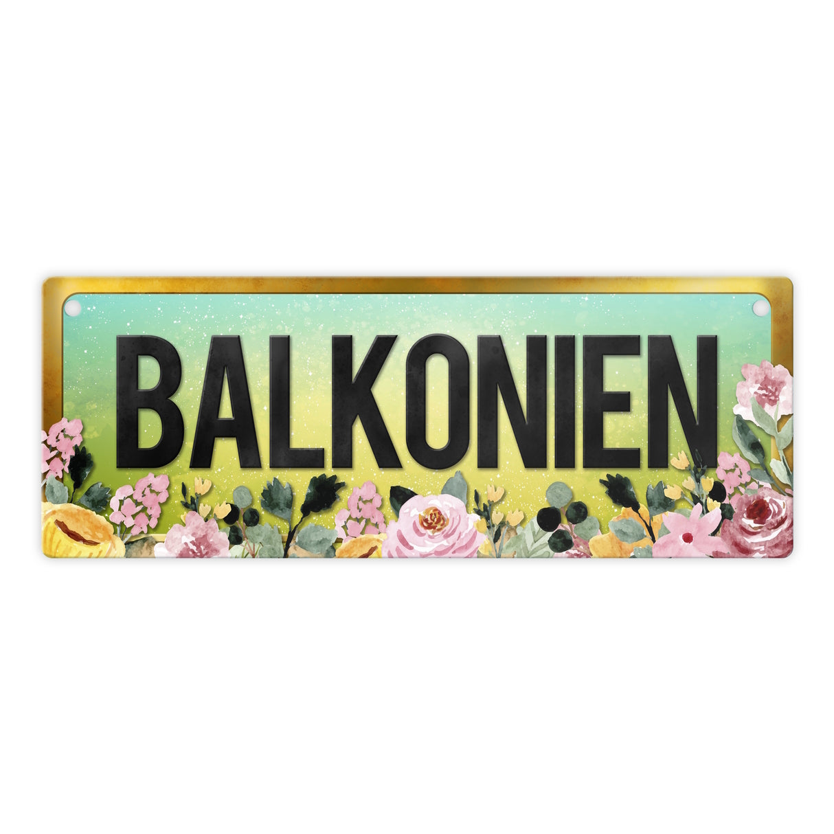 Urlaub Metallschild mit Blumen Motiv und Spruch: Balkonien