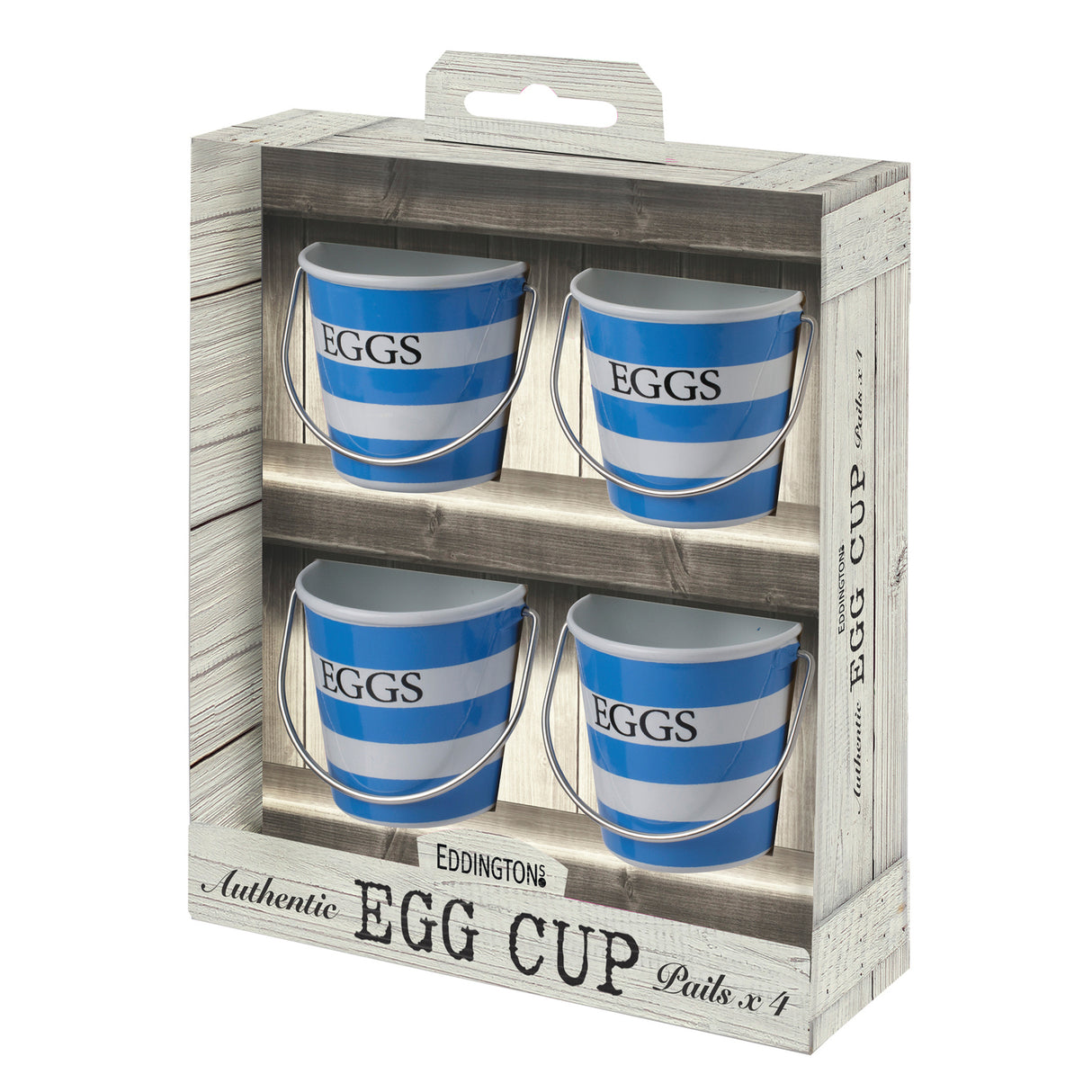 Eimer Eierbecher in blau-weiß im 4er Set
