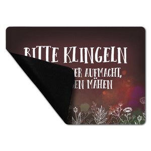 Bitte klingeln - Rasen Fußmatte randlos mit Blumen Motiv