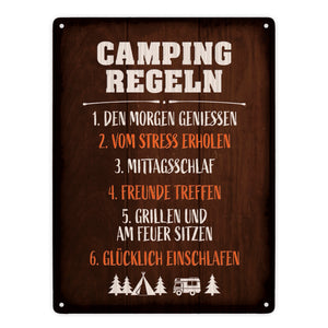 Camping Regeln Metallschild im rustikalen Stil