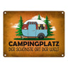 Campingplatz Metallschild mit Wohnwagen Motiv Wohnmobil Urlaub Hobby Natur Ort