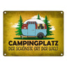 Campingplatz Metallschild mit Wohnwagen Motiv Wohnmobil Urlaub Hobby Natur Ort