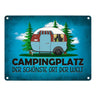 Campingplatz Metallschild mit Wohnwagen Motiv Wohnmobil Urlaub Hobby Natur Ort