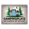 Campingplatz Metallschild mit Wohnwagen Motiv Wohnmobil Urlaub Hobby Natur Ort