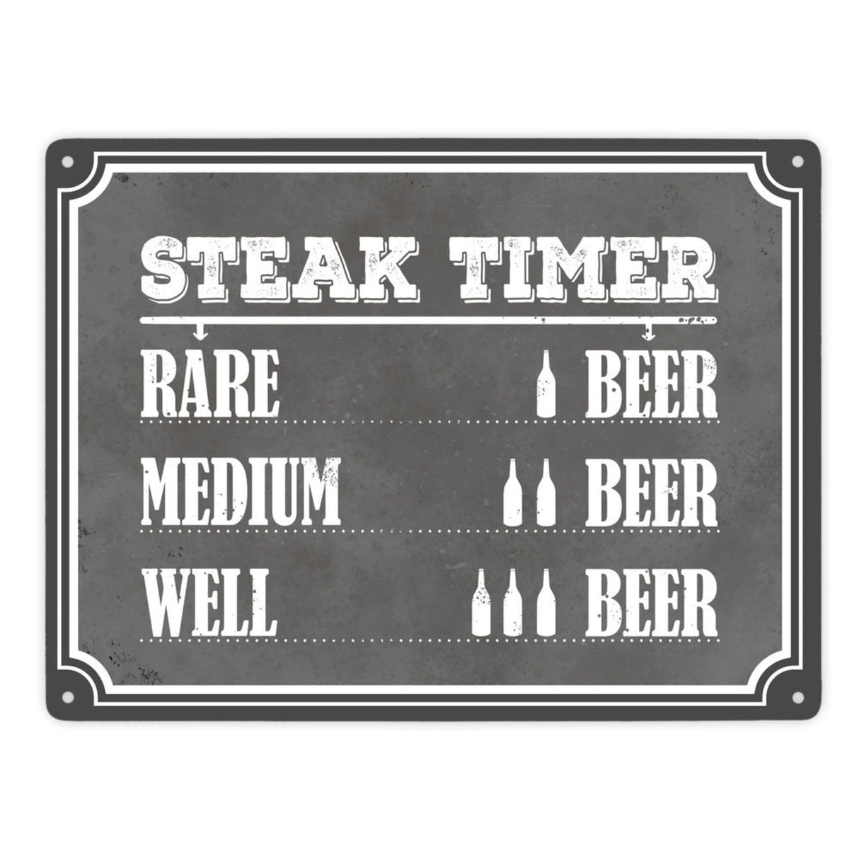 Steak Timer Metallschild Bier Grill grillen Fleisch Feier Freunde Hobby Rare Medium Well Done English