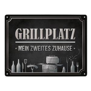 Grillplatz mein zweites Zuhause Metallschild Grill grillen Fleisch Bier Wurst Hobby Freunde