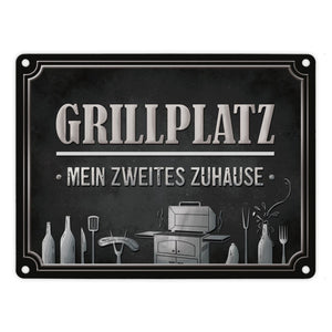 Grillplatz mein zweites Zuhause Metallschild Grill grillen Fleisch Bier Wurst Hobby Freunde
