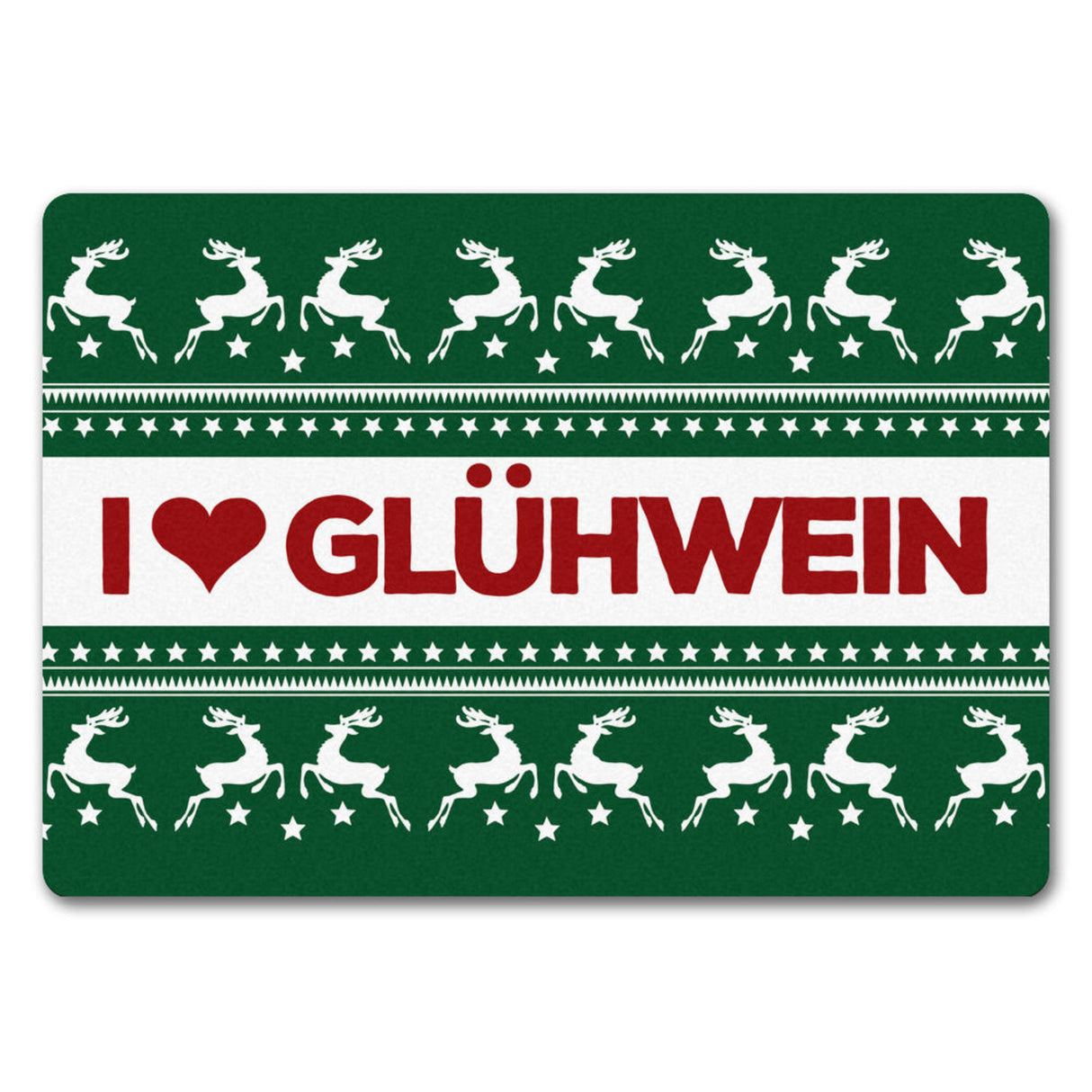 I love Glühwein Fußmatte ohne Rand in grün mit Weihnachtsmuster Motiv