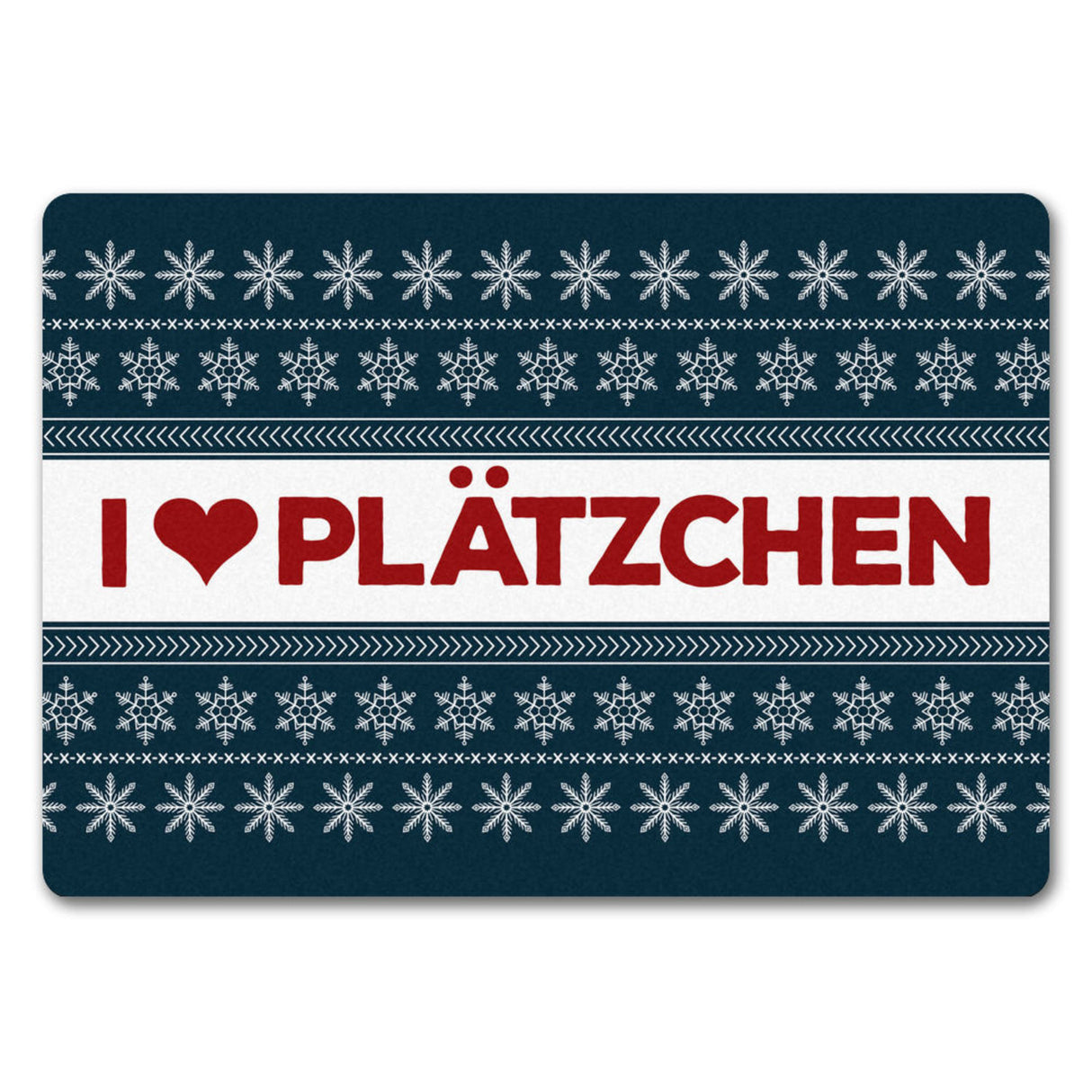 I love Plätzchen Fußmatte ohne Rand in blau mit Weihnachtsmuster Motiv