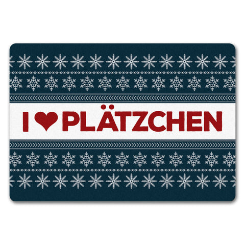 I love Plätzchen Fußmatte ohne Rand in blau mit Weihnachtsmuster Motiv