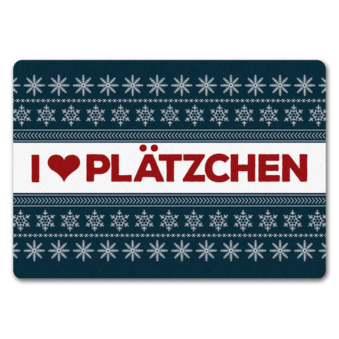 I love Plätzchen Fußmatte ohne Rand in blau mit Weihnachtsmuster Motiv