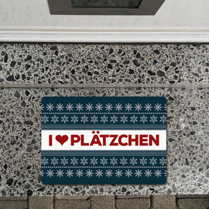 I love Plätzchen Fußmatte ohne Rand in blau mit Weihnachtsmuster Motiv