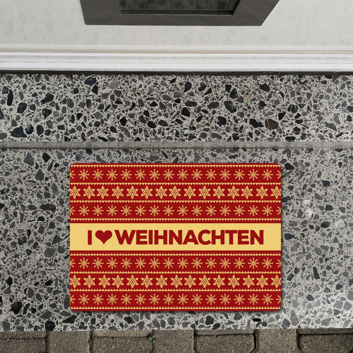 I love Weihnachten Fußmatte ohne Rand in rot mit Weihnachtsmuster Motiv