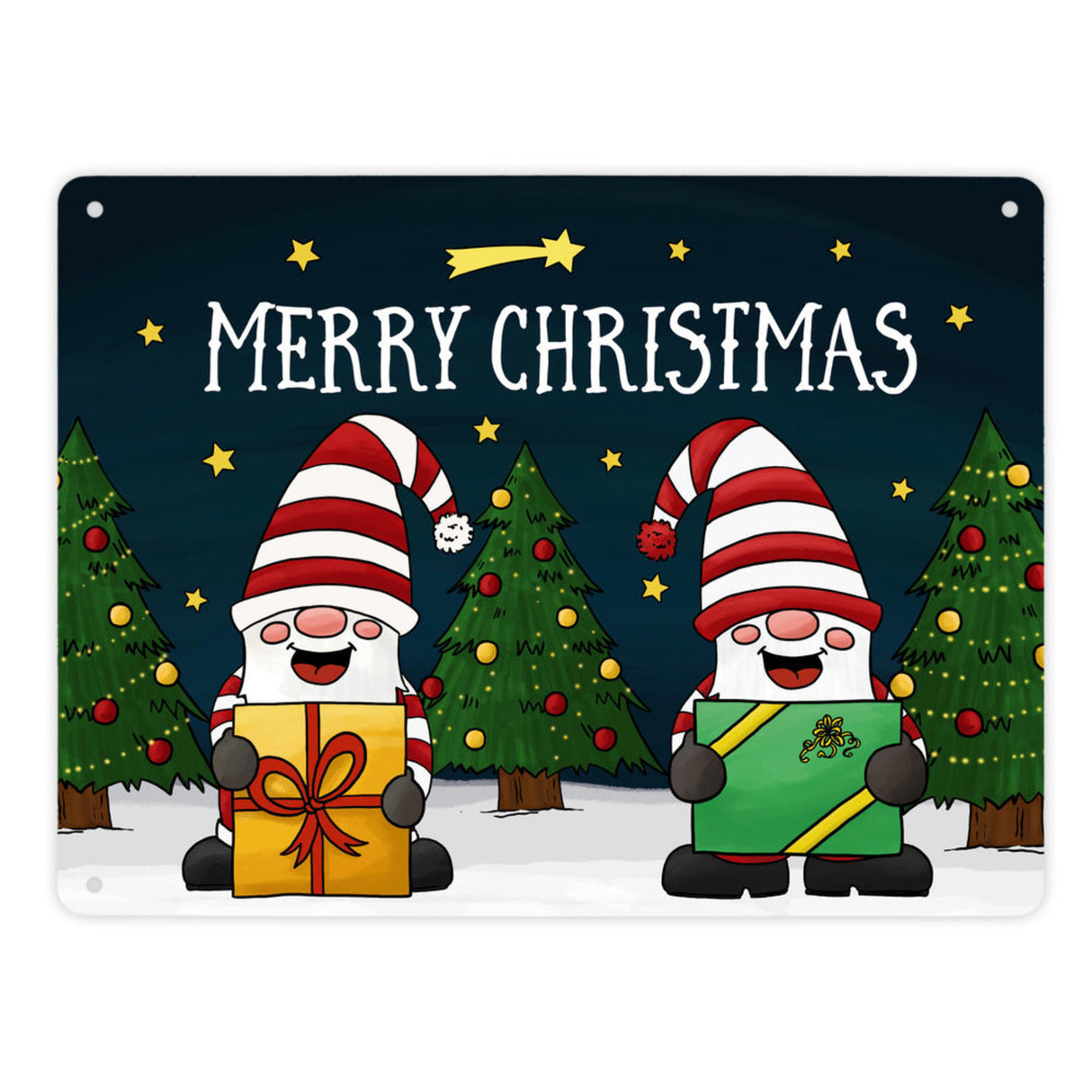 Weihnachtswichtel Metallschild - Weihnachten Advent Sterne Schnee Kugeln Geschenke Tannenbaum Christbaum