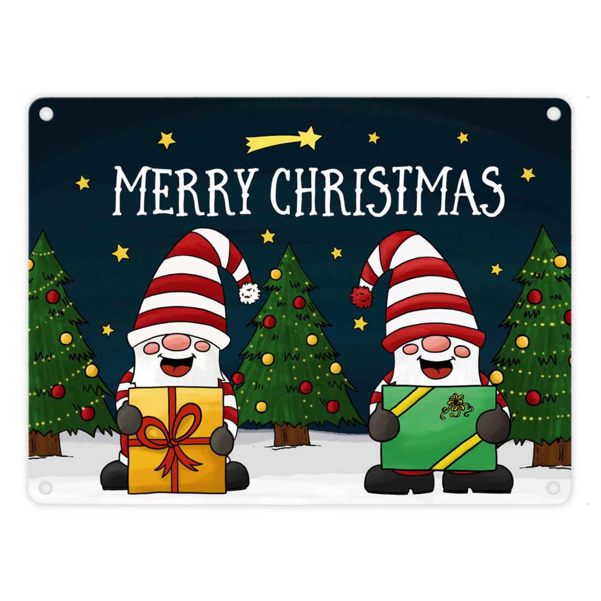 Weihnachtswichtel Metallschild - Weihnachten Advent Sterne Schnee Kugeln Geschenke Tannenbaum Christbaum