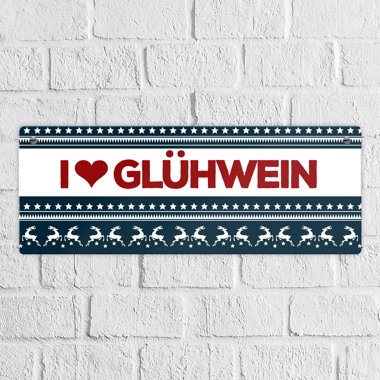 I love Glühwein Metallschild mit Weihnachtsmuster Motiv - Weihnachten Herz Muster Rentier Stern