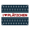 I love Plätzchen Metallschild mit Weihnachtsmuster Motiv - Weihnachten Herz Sterne Schnee Punkte Muster