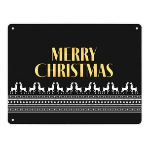 Merry Christmas Metallschild mit edlem Weihnachtsmuster Motiv