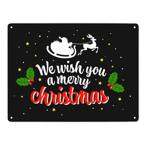 We wish you a merry christmas Metallschild mit Weihnachtsschlitten Motiv