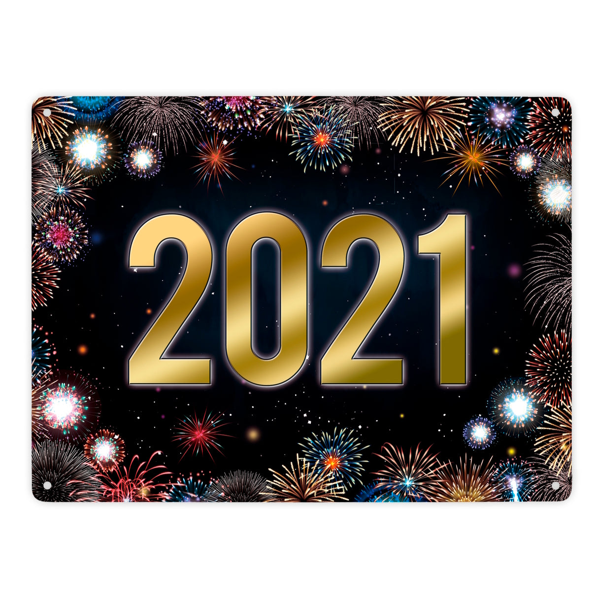 2021 Silvester Metallschild mit Feuerwerk Motiv