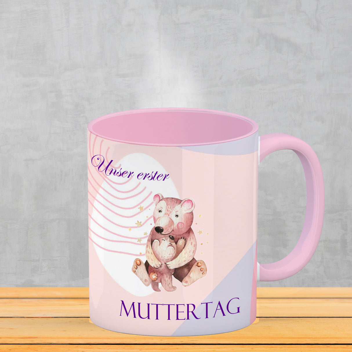 Nilpferd-Kaffeebecher zu ersten Muttertag mit Mama und Baby in rosa