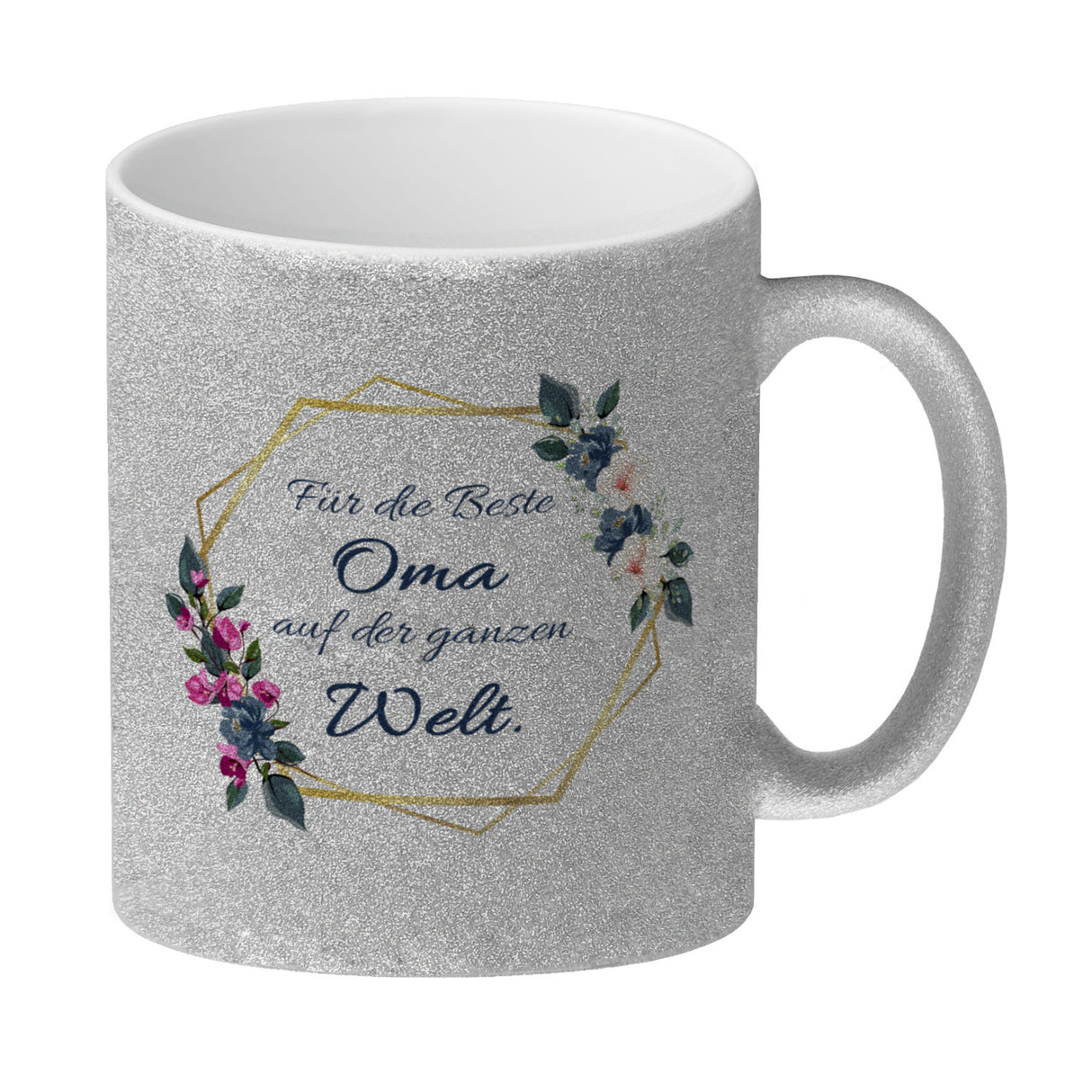 Für die Beste Oma auf der ganzen Welt Kaffeebecher mit Goldrahmen und Blumen