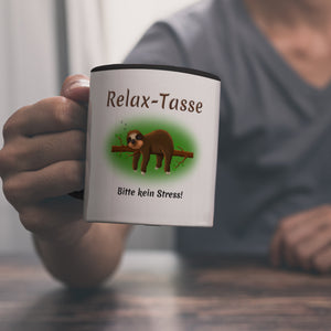 Kaffeebecher Relax-Tasse Bitte kein Stress mit schlafendem Faultier