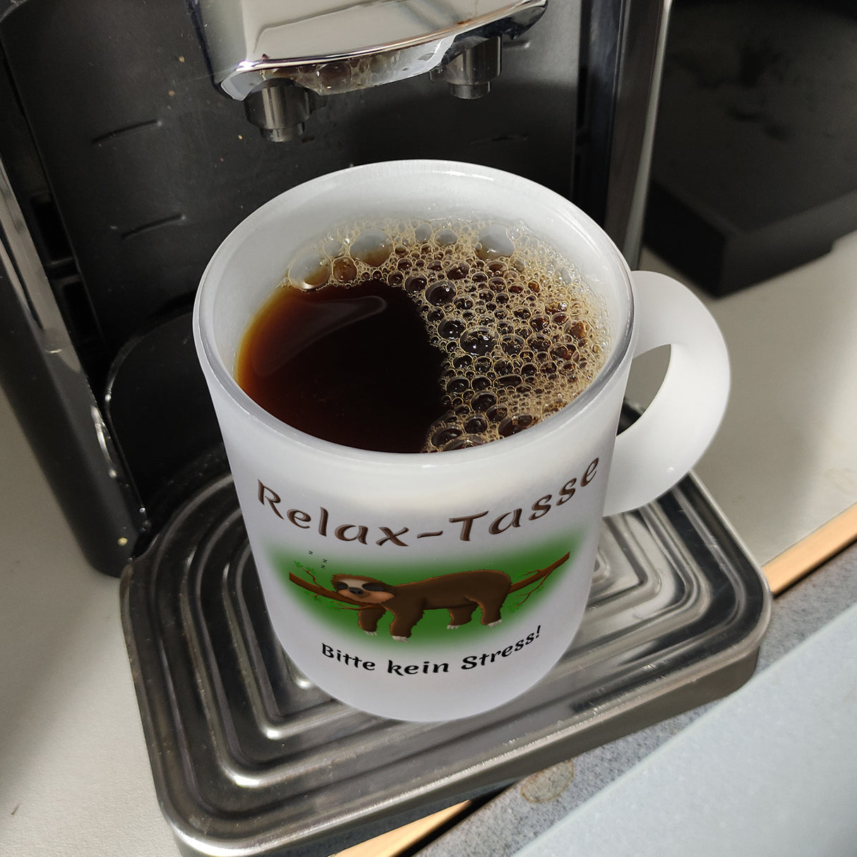 Kaffeebecher Relax-Tasse Bitte kein Stress mit schlafendem Faultier