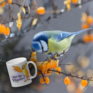 Gut zu Vögeln Kaffeebecher mit lustigem Vögelchen und Spruch