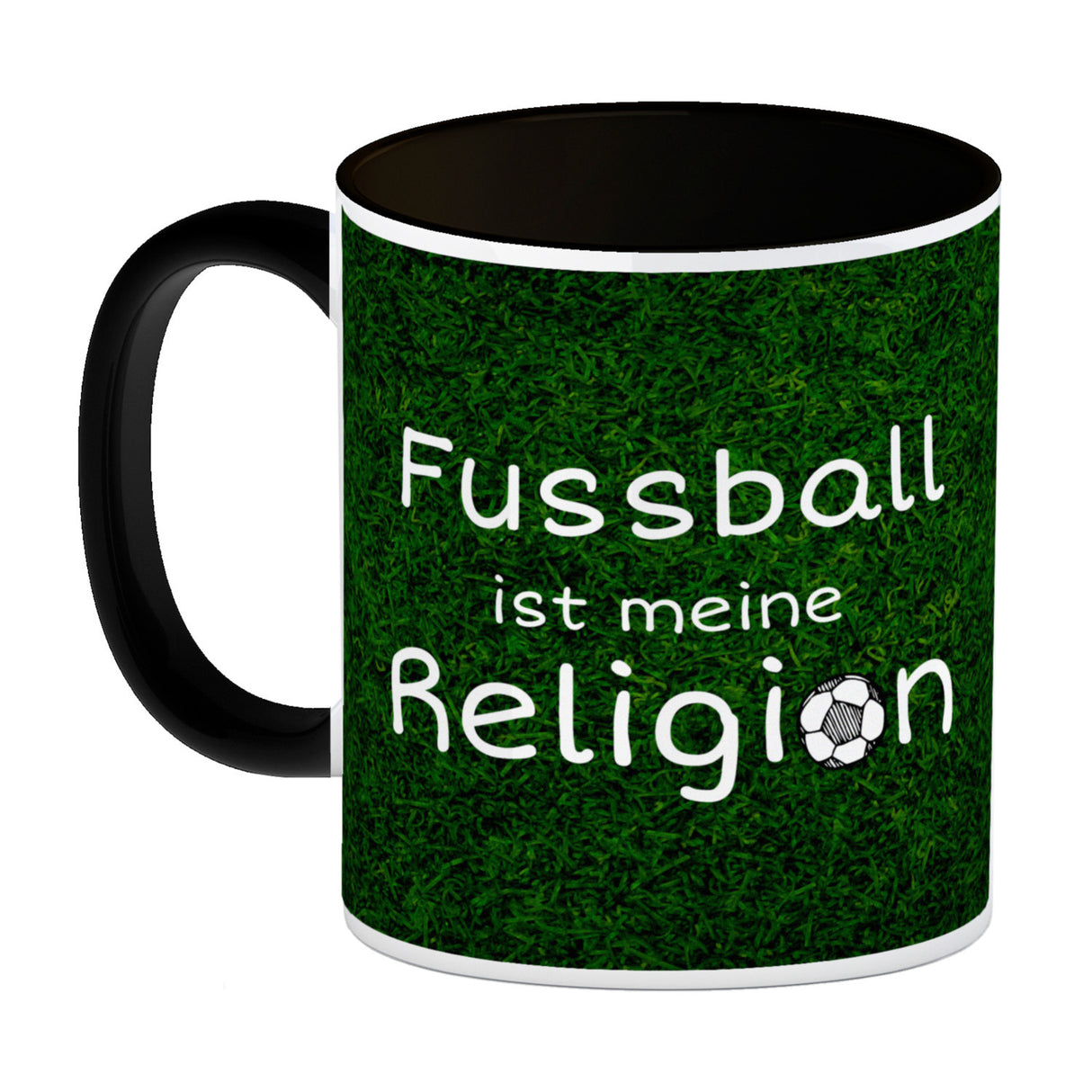 Fussball ist meine Religion Kaffeebecher mit Fussballmotiv