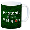 Fussball ist meine Religion Kaffeebecher mit Fussballmotiv